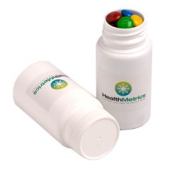 Branded Pill Jar with M&Ms