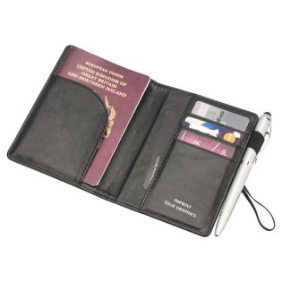 Logo Emblazoned Leather Passport Tracker Wallet