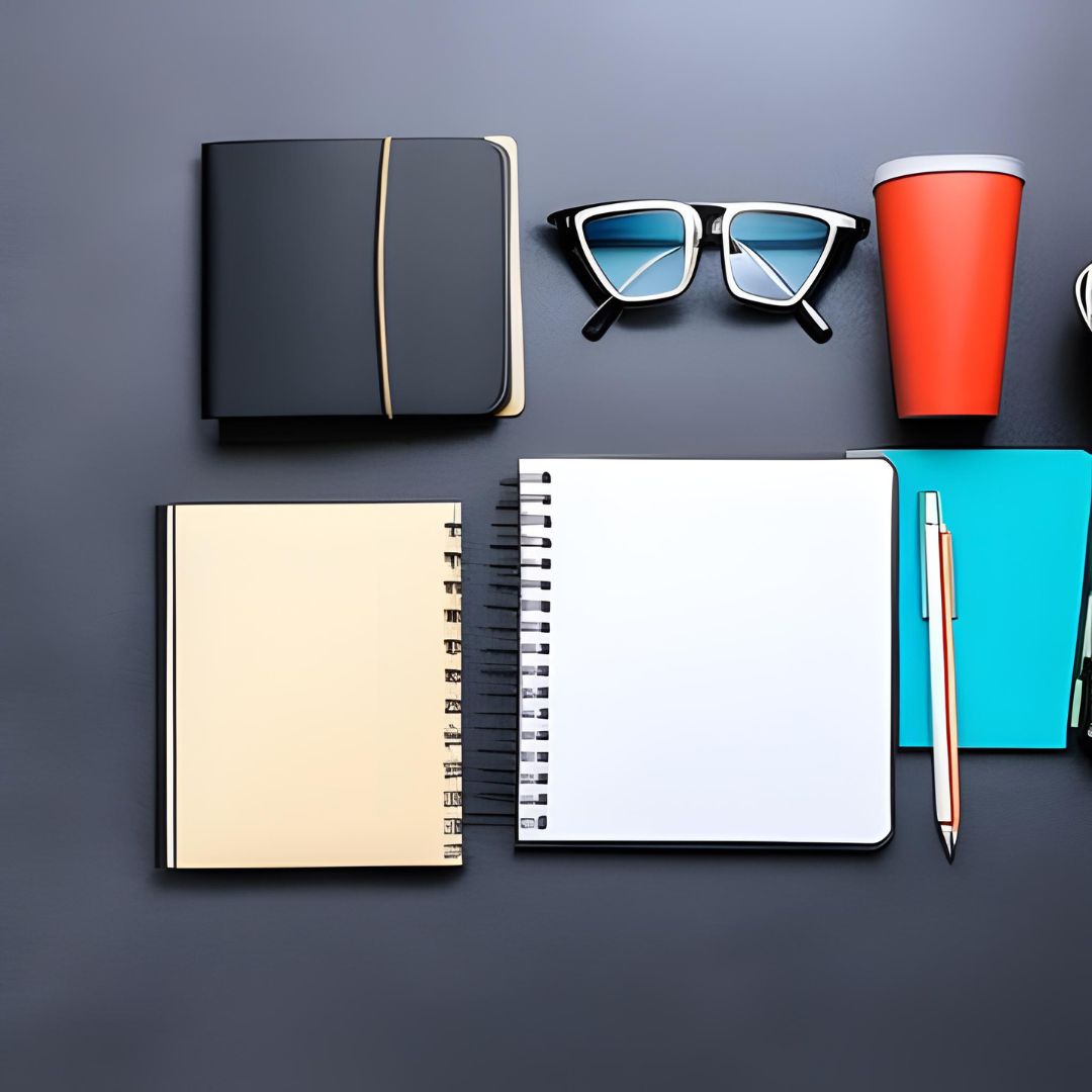Black Planner, Eyeglasses, Red Cup, Notepads andPen