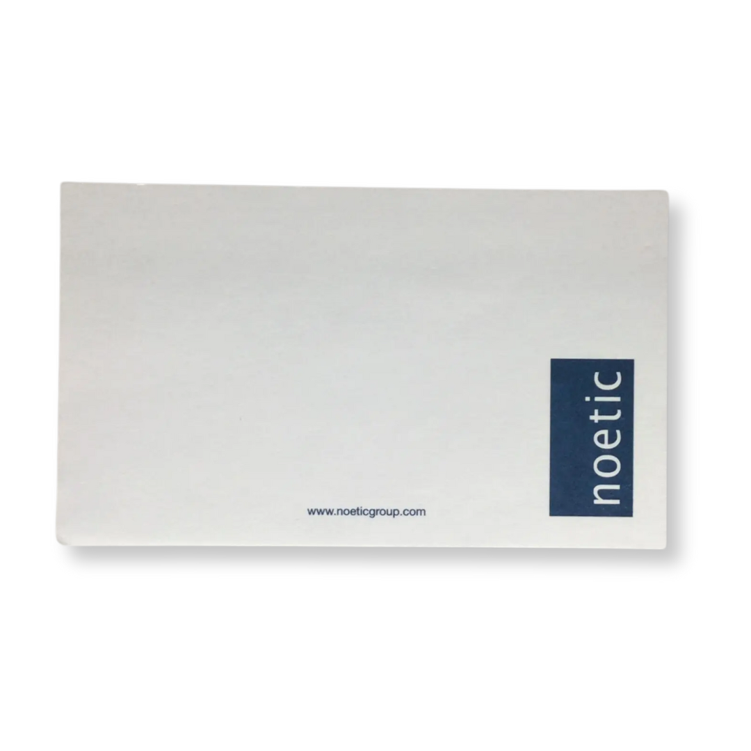 Promotional White Adhesive Note Pad 75mm x 127mm with company logo and website