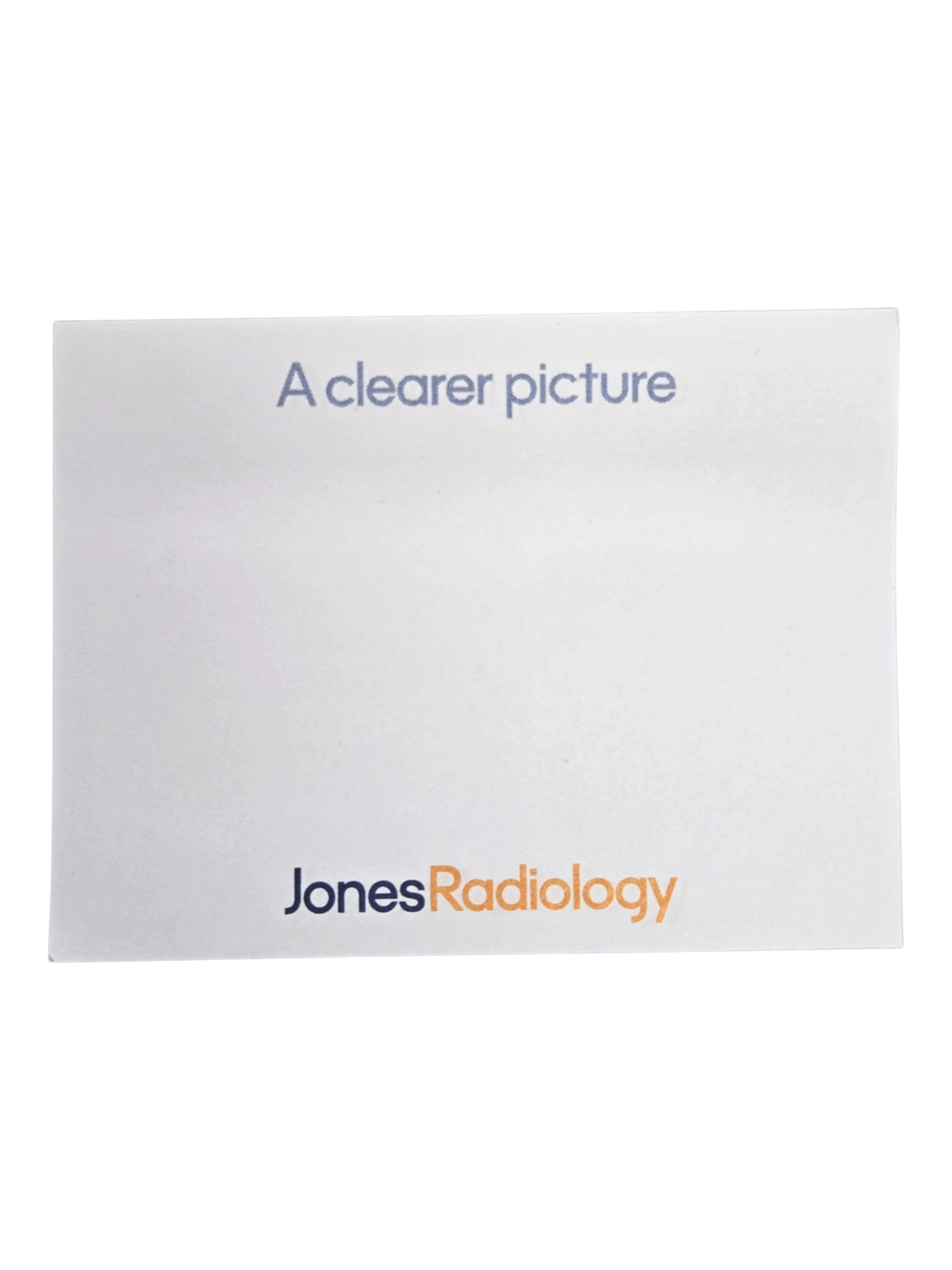 Adhesive Note Pad 75mm x 100mm (1 Colour Print) with A Clearer Picture and Jones Radiology.
