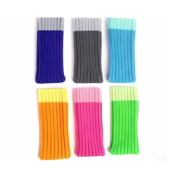 The Mocks - Mobile Socks feature six packs of vibrant polymer clay in blue and gray, light and dark blue, yellow and orange, pink and light pink, green and light green shades. Each set is stacked vertically, sparking creativity.