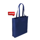 A large tote bag measuring 36x41x10cm with long handles is shown against a white backdrop. Above the spacious blue non-woven bag is a red speech bubble reading great deal.