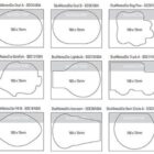 A grid of nine sticky note outlines, each with a unique shape such as oval, dog paw, goldfish, lightbulb, truck, pill, ice cream cone, semi-circle, and a rectangular box labeled ADHESIVE STRIP. Sizes are noted as 100 x 75mm.