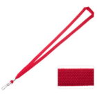 A red Unprinted Bootlace Lanyard with a metal clip, featuring an intricate woven texture in the image that highlights its durable design.