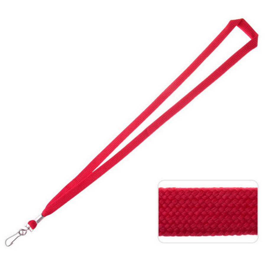 A red Unprinted Bootlace Lanyard with a metal clip, featuring an intricate woven texture in the image that highlights its durable design.