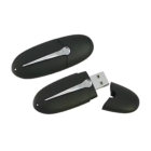 A sleek black USB flash drive, featuring a chrome accent and arrow-style design with the Printed USB Memory logo, is shown on a white background. Its cap is removed and placed beside it, revealing the USB connector.
