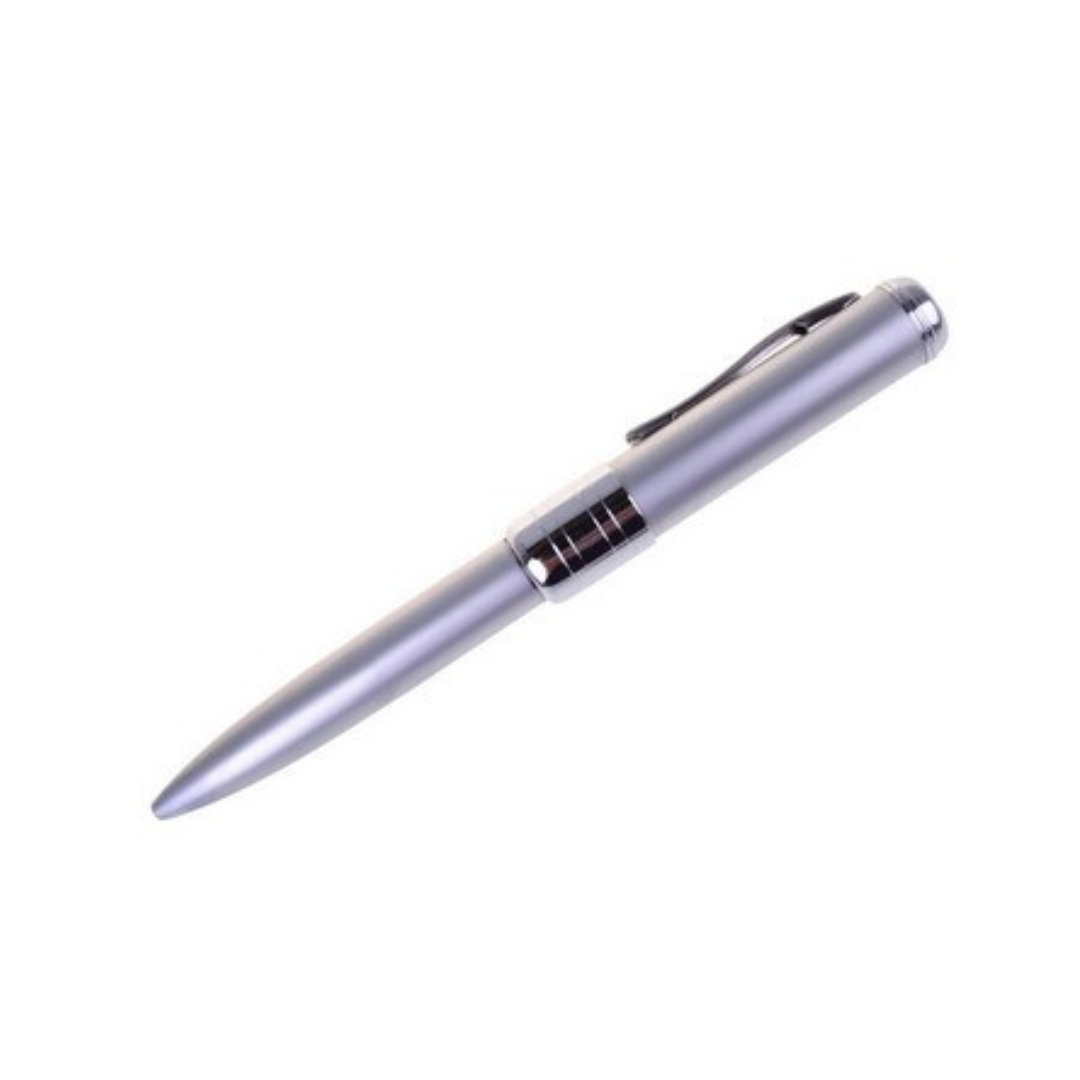 USB Pen 1, featuring a sleek silver design with a black clip and glossy finish, isolated on a plain white background.