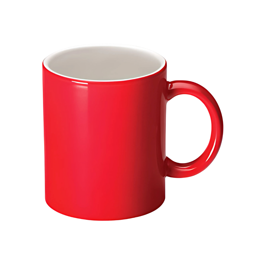 The bright red Corporate Mugs toucan, with a smooth glossy finish and large right-side handle, stands out against a plain white background.