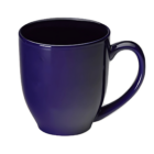 The Custom Printed Manhattan Mug in dark blue ceramic features a glossy finish and a curved handle. Its slightly rounded shape tapers elegantly towards the base, perfect for custom designs. Presented on a plain white background.