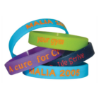 Debossed Colour filled Silicone Wristbands with vibrant text inscriptions.