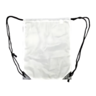 A slightly crumpled, blank transparent Non Woven Backpack 39x49cm with black strings and reinforced black fabric corners is set against a white background.