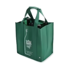 The Non Woven Bottle Bag - 6 Bottle 26x28x18cm is a reusable green grocery bag with the Whole Foods logo, designed to securely hold up to six bottles. It features sturdy handles for easy carrying.