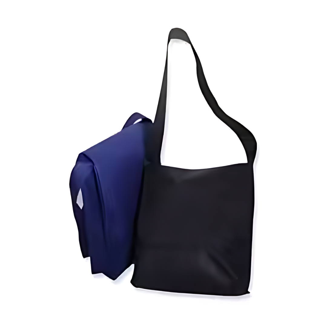 Product: Black & blue Non Woven Sling Satchel Bags on a white background.