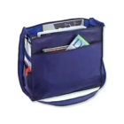 A blue Non Woven Shoulder Bag filled with assorted books and documents.