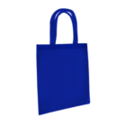 A plain blue Non Woven Tote Bag - Small 29x34 with two sturdy handles is suspended against a white background, highlighting its rectangular shape and simple design.