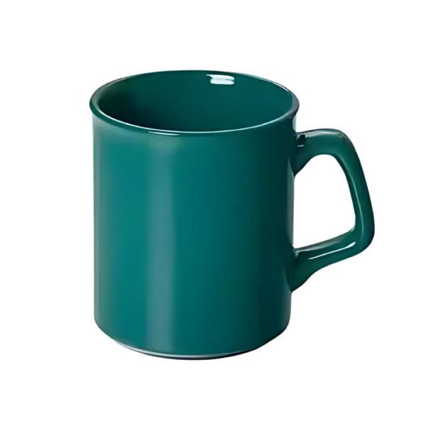 The Personalised Coffee Mug Flare, featuring a glossy dark teal finish and a simple handle, stands out against a plain white background. Its smooth texture and rich color are highlighted by light reflecting subtly off its surface.