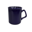 The Personalised Coffee Mug Flare is a dark blue ceramic mug with a glossy finish and sturdy handle, featuring a sleek design for added elegance, set against a white background.