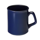 The Personalised Coffee Mug Flare in dark blue ceramic, with a simple design and glossy finish, catches light on its sturdy handle. It rests empty against a white backdrop, inviting ideas of a personalized morning ritual.