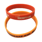 2 Printed Silicone Wristbands: 1 orange, 1 yellow.