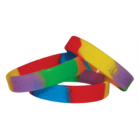 Three vibrant, sectional coloured debossed silicone wristbands.
