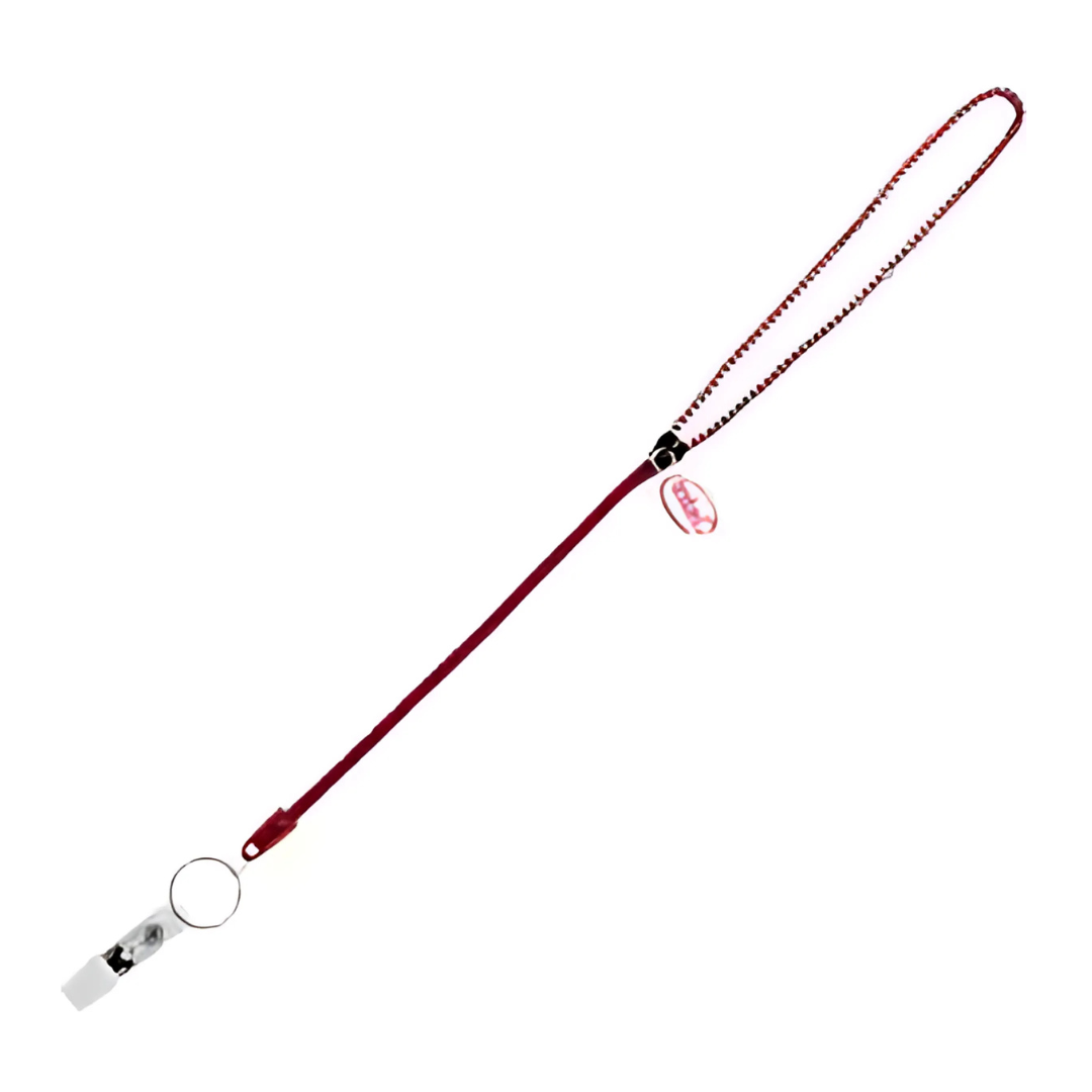 Zipper Lanyard in red features a thin cord, metal clasp, and circular keyring—ideal for adding a splash of color or zipping through your day.
