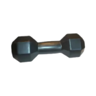 A Dumb bell Shape with a unique hexagonal design and short grip handle rests against a plain white background.