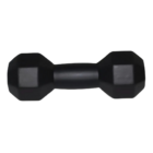 The Dumb bell Shape, featuring a sleek black design with hexagonal ends and a smooth grip, rests on a plain white background, highlighting its classic dumbbell form.