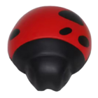 The Lady Bug Stress Ball, featuring a rounded red and black design with black spots, sits against a white background.
