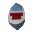 The Stress Balls - Cargo Ship is an eye-catching model for imaginative play, featuring a blue cabin, red blocks atop a sturdy white base with a blue, red, and white color scheme that mimics a cargo ship.