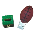 The Custom Created USB Key is a football-shaped USB flash drive with a distinctive green rectangular cap featuring a notch.