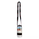 A Pepsi-branded black lanyard with red stars holds a premium water bottle in a clear, horizontal Premium Water Bottle Holder, combining style and functionality.