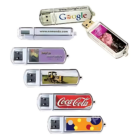 Full Colour Custom Flash Drive with various brand logos and images.