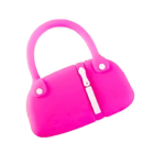 Funky Handbag Flashdrives: bright pink silicone coin pouch with white zipper detail.