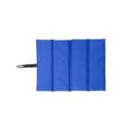 Foldable blue mat with a black handle, resting flat on a white background.