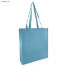 Powder blue reusable tote bag with long handles on a white background.