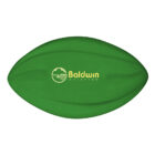 Green football-shaped stress ball with Baldwin Aviation logo in yellow on the center.