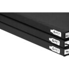 Three black stacked binders labeled rPET on the spine.