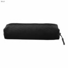 Black zippered pencil case against a white background.