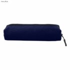 Navy blue rectangular pencil case with a zipper on top.