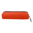 Bright orange rectangular pencil case with a black zipper, shown against a white background.