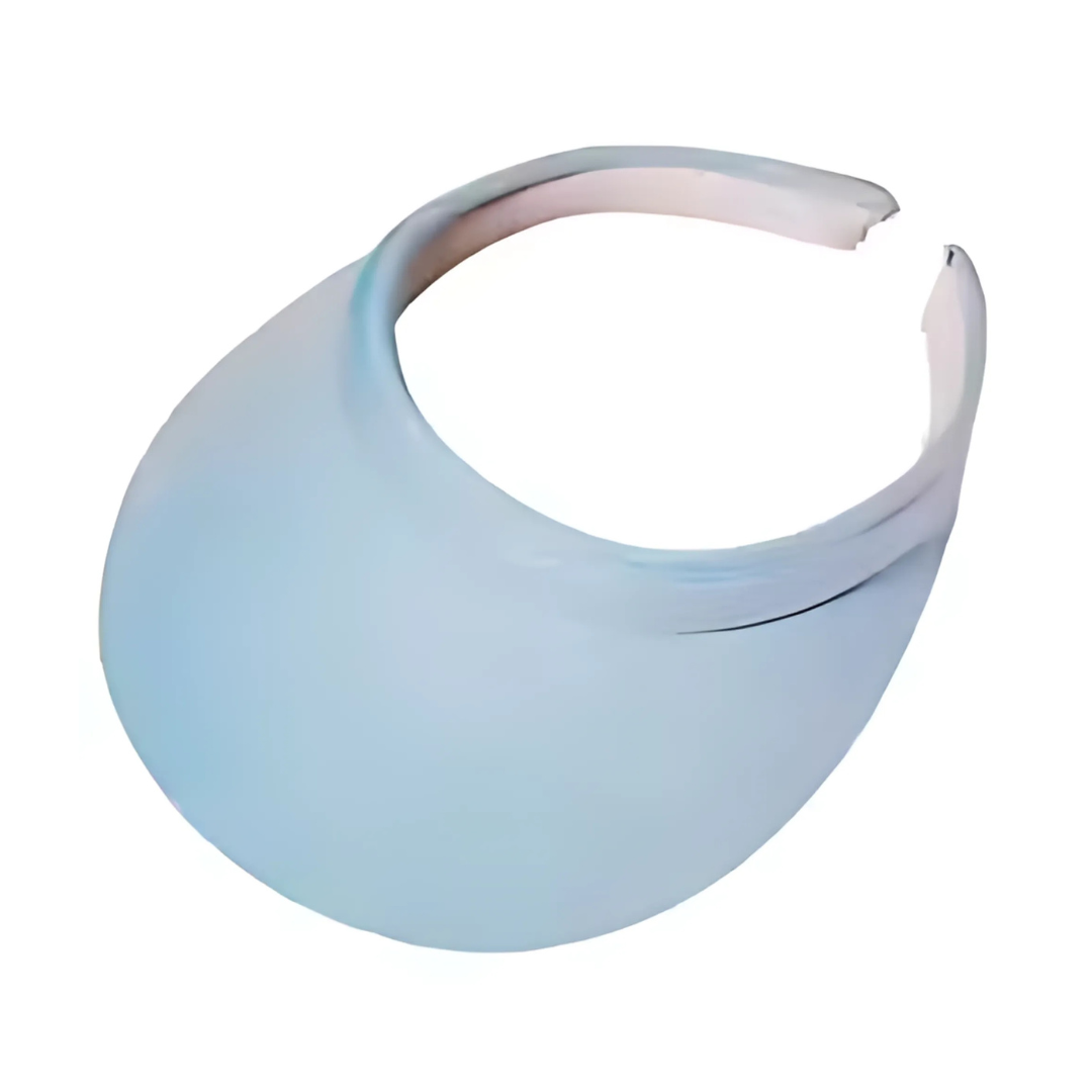Blue & white 100% cotton twill clip-on visor with dark green underpeak, isolated on white.