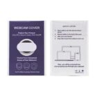 Webcam cover packaging with installation instructions for privacy protection.