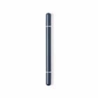 A black double-ended pen with silver bands, placed vertically on a white background.