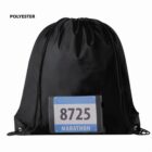 Black drawstring bag with 8725 MARATHON label and POLYESTER text.