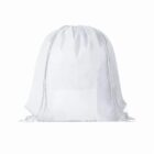 White drawstring bag with a plain design on a white background.