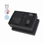 Black gift box with a 470 ml thermos and accessories inside.