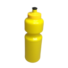 A bright yellow 750ml screwtop promotional sports water bottle made of plastic, featuring a slightly contoured shape for easy grip and a black push-pull spout cap.