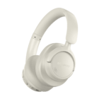 Cream-colored over-ear headphones with visible controls on the side.