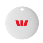 White round key tag with a red stylized W logo.